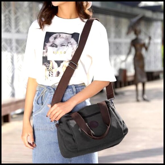 e39b7aad-b750-411e-aa94-  Canvas Hobo Bag Multi Compartment Tote Crossbody Purse Medium Satchel Chic